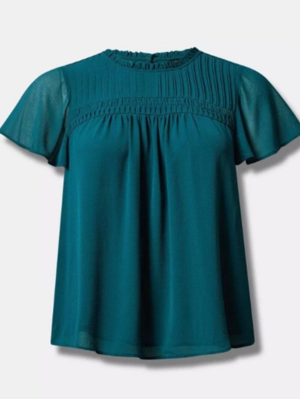 Torrid Dark Green Babydoll Chiffon Top Lined with Flutter Sleeves - Picture 3 of 6